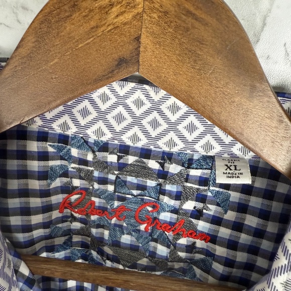 Robert Graham Designer Tri-Blue Plaid Flip Cuff Button Up Dress Shirt Mens XL - Picture 3 of 8